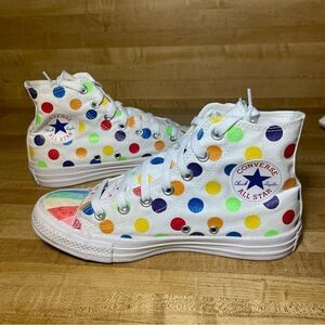 Converse X Miley Cyrus CTAS Hi Pride Size 7.5 Rainbow Polka Dot Canvas 162252C